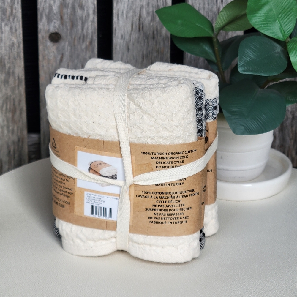 Sand Cloud Black & Ivory Waffle Weave Hand Towels - 3 Pack - Picture 3 of 5